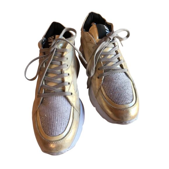 P448 Chunky Leia Silver and Gold Metallic Suede and Mesh Sneakers size 39 - Picture 2 of 14
